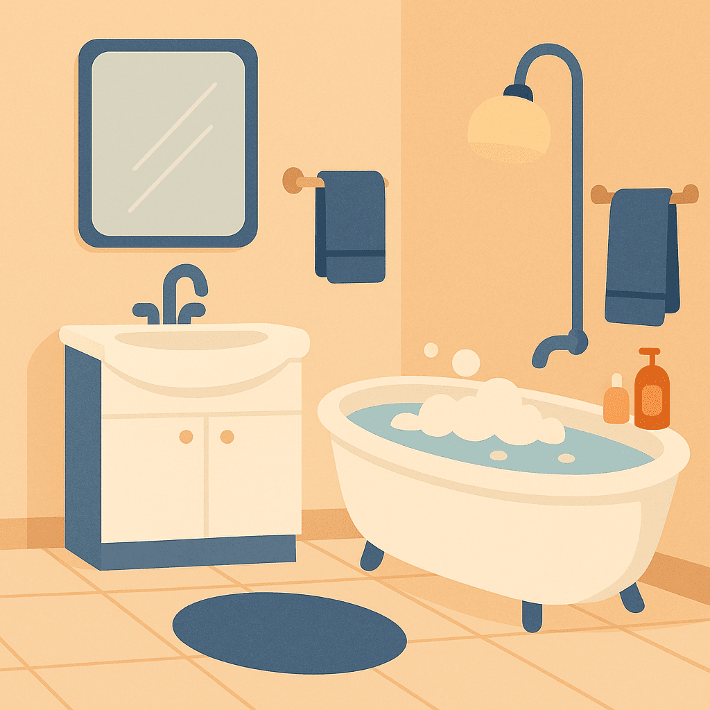 Salle de bain prête pour la routine du soir, bain ou toilette rapide pour enfant