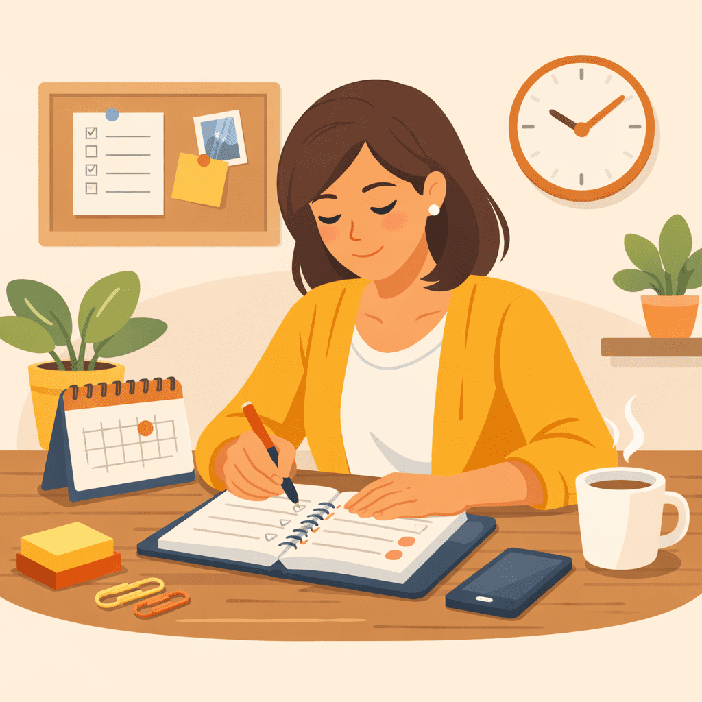 Maman active qui clarifie l’organisation de son week-end en famille