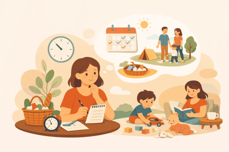 Illustration organisation du week-end en famille pour parents actifs