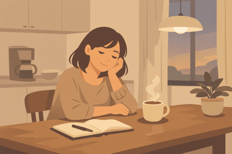 Maman calme autour de la table