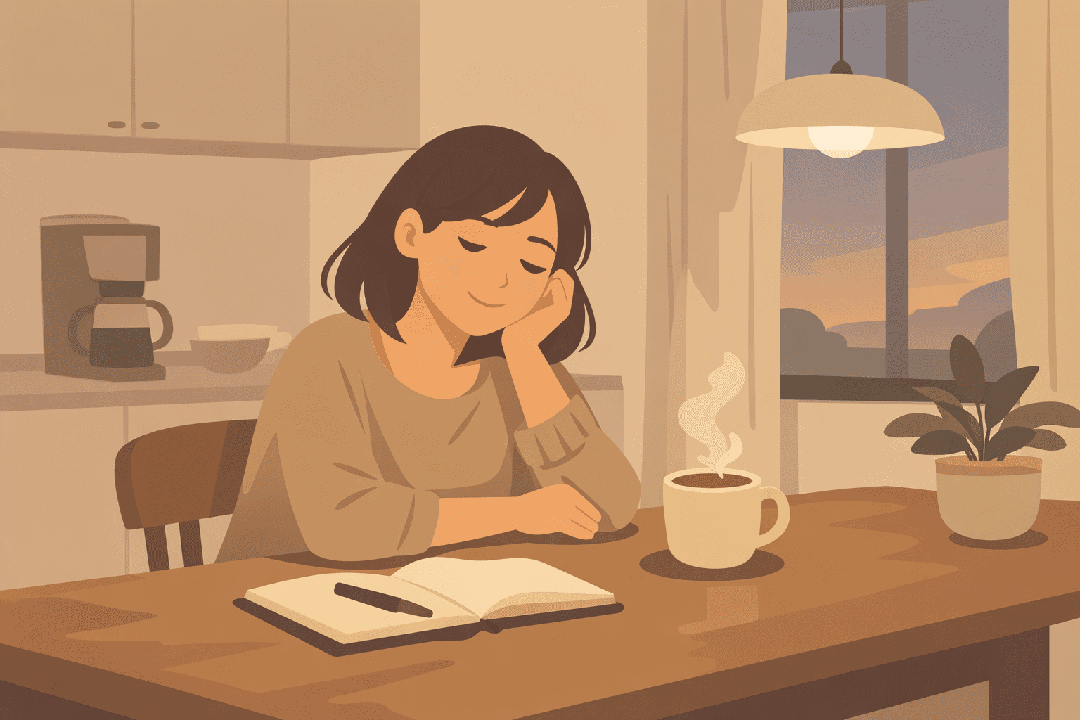 Maman calme autour de la table