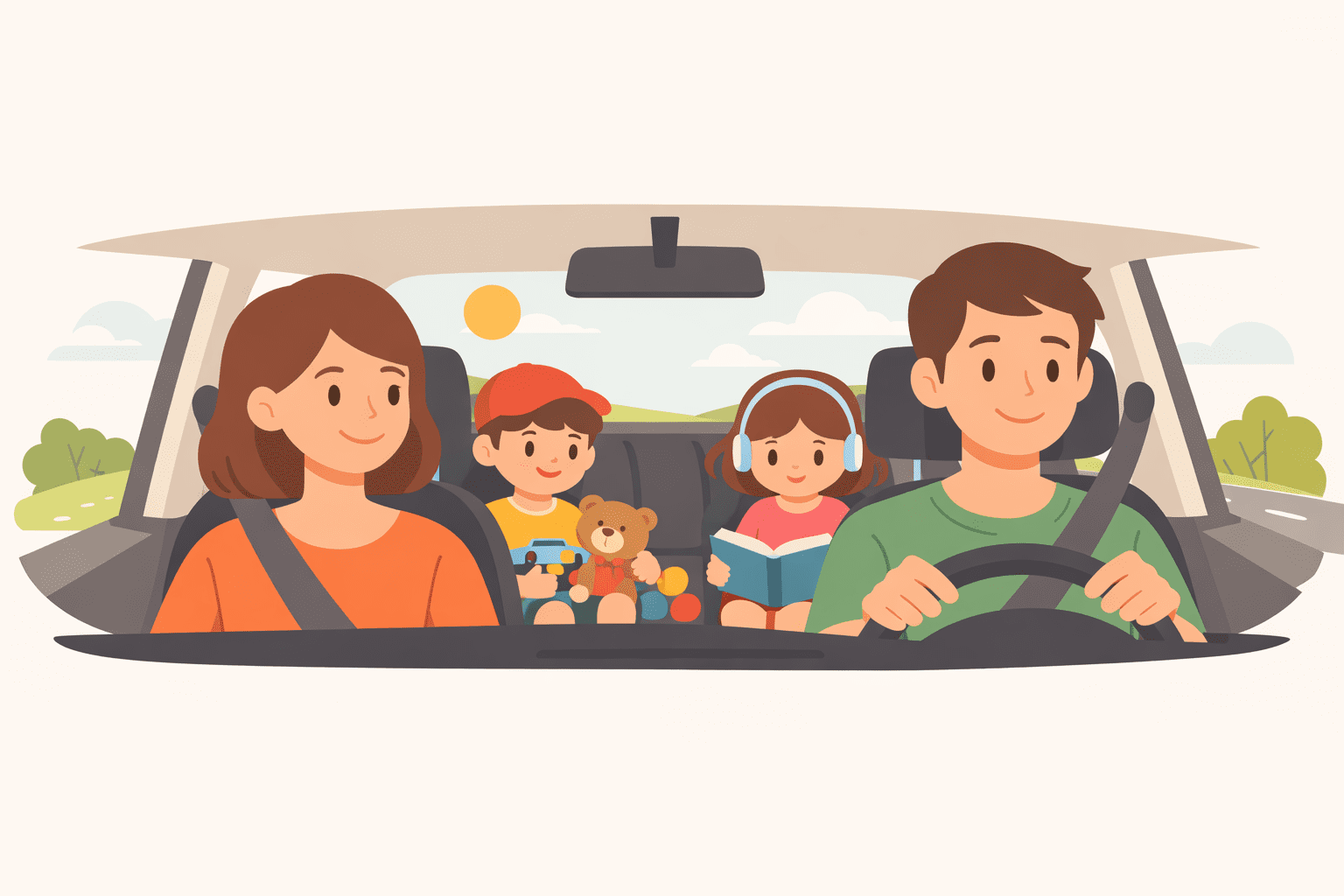 voyage en voiture avec enfants illustration